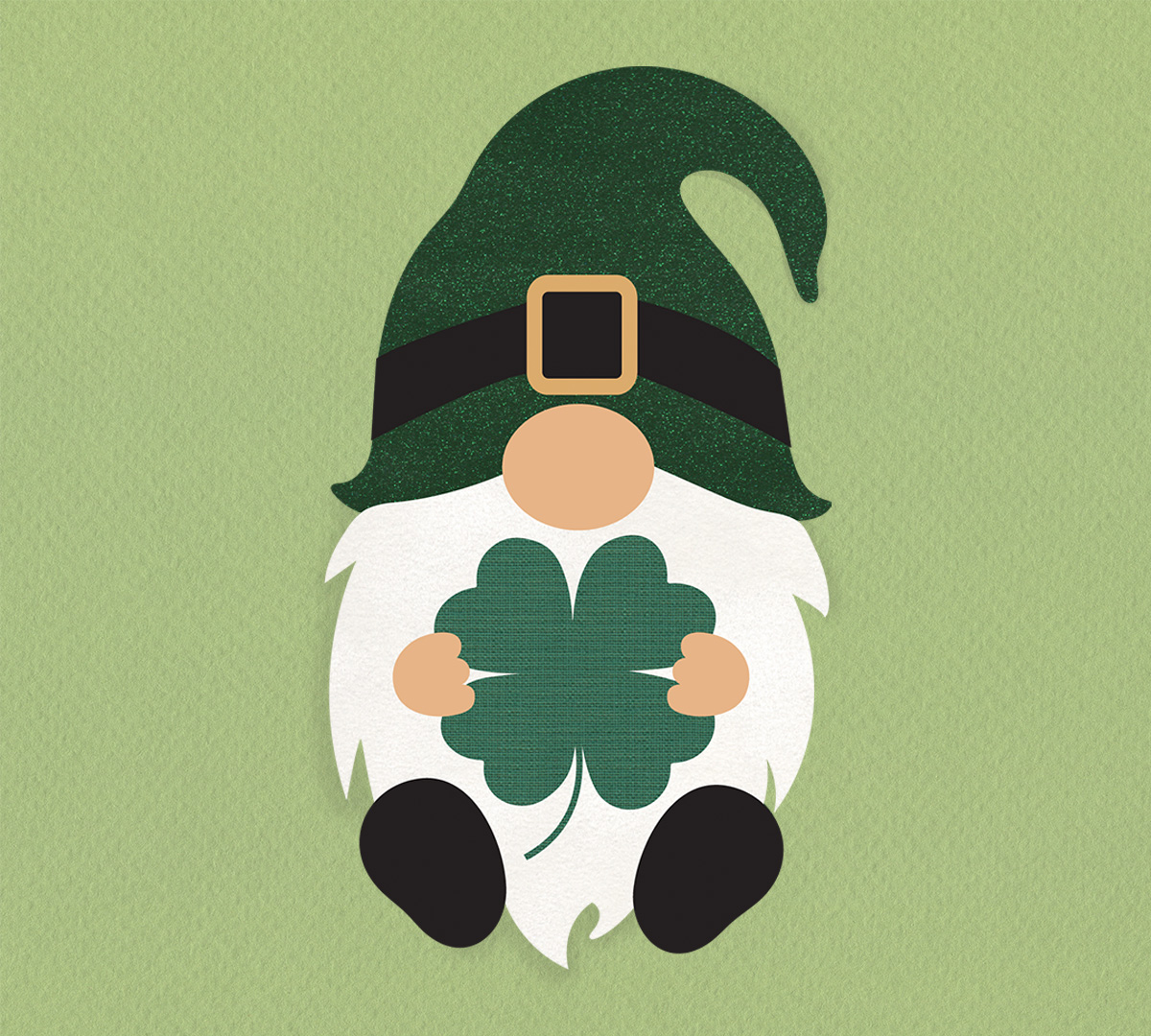 graphic gnome with paper texture packground and green hat