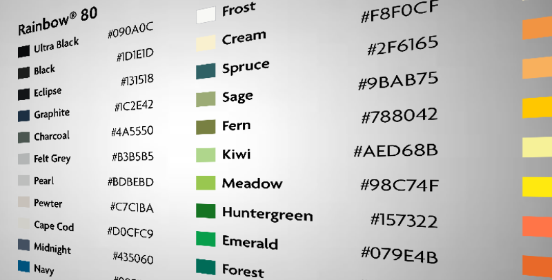 Downloadable HEX codes of all Ecological Fibers stocked product colors